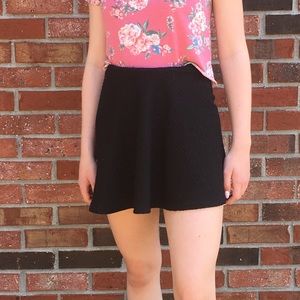 Black Textured Mini Skater Skirt
